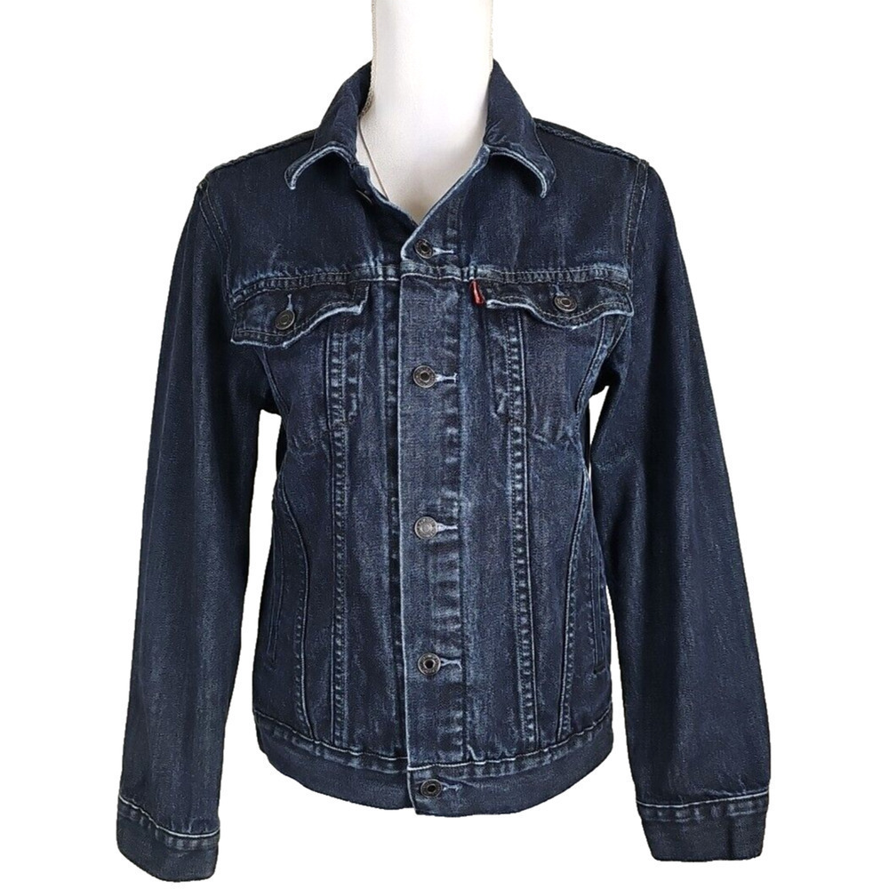 Levi's ~Woman Size L~ Midnight Blue Trucker Jacket Denim Biker Type 100% Cotton.
